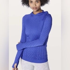 lululemon Rest Less Long Sleeve Hooded Cable Knit Top - Bright Blue size 10